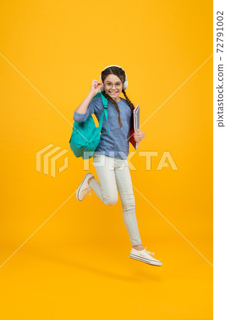 Active learning. Active girl run to school. Happy kid Active learning. Active girl run to school. Happy kid 72791002