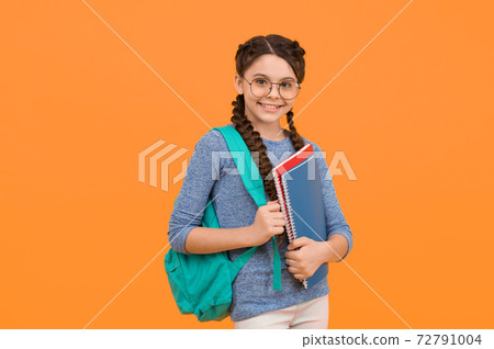 Schoolgirl little child actively studying and achieving, back to school concept Schoolgirl little child actively studying and achieving, back to school concept 72791004