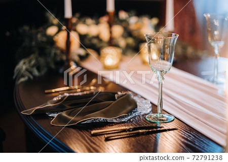 wedding table decoration on the table in the castle, Cutlery on the table 72791238