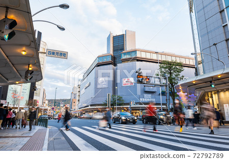 Kyoto Shijo Kawaramachi Evening View Stock Photo