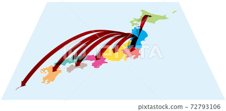 From the Tohoku region to the whole country Three-dimensional arrow on Japanese map A Vector illustration background transparent From the Tohoku region to the whole country Three-dimensional arrow on Japanese map A Vector illustration background transparent 72793106
