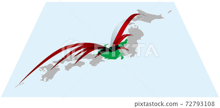 From nationwide to Chubu region Three-dimensional arrow on Japanese map B Vector illustration background transparent From nationwide to Chubu region Three-dimensional arrow on Japanese map B Vector illustration background transparent 72793108