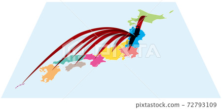 From nationwide to Tohoku region Three-dimensional arrow on Japanese map A Vector illustration background transparent From nationwide to Tohoku region Three-dimensional arrow on Japanese map A Vector illustration background transparent 72793109