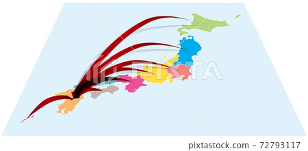 From all over Japan to Kyushu Japanese map A with three-dimensional arrow vector illustration background transparent From all over Japan to Kyushu Japanese map A with three-dimensional arrow vector illustration background transparent 72793117