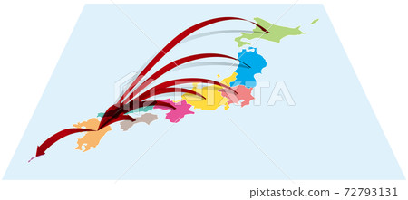From Kyushu to the whole country Three-dimensional arrow on Japanese map A Vector illustration background transparent From Kyushu to the whole country Three-dimensional arrow on Japanese map A Vector illustration background transparent 72793131