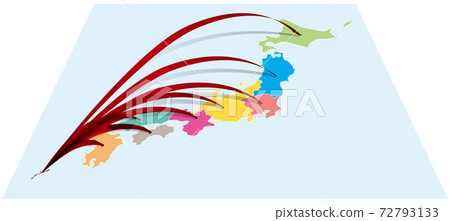From Okinawa to the whole country Three-dimensional arrow on Japanese map A Vector illustration background transparent From Okinawa to the whole country Three-dimensional arrow on Japanese map A Vector illustration background transparent 72793133