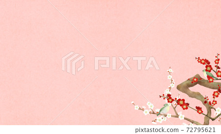 日本紙背景與梅花和小鳥-有多個變化 日本紙背景與梅花和小鳥-有多個變化 72795621