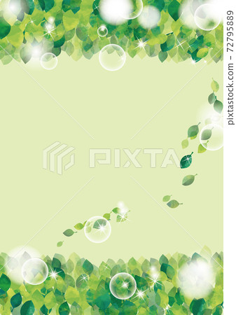 水彩風格鮮綠色,陽光和飄逸的葉子框架(垂直) 水彩風格鮮綠色,陽光和飄逸的葉子框架(垂直) 72795889