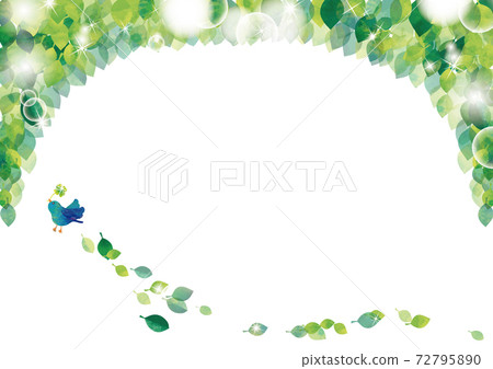 Watercolor style fresh green, sunbeams and blue bird frame Watercolor style fresh green, sunbeams and blue bird frame 72795890
