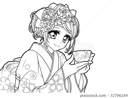 女孩著色本/和服女孩（有圖案） 72796284