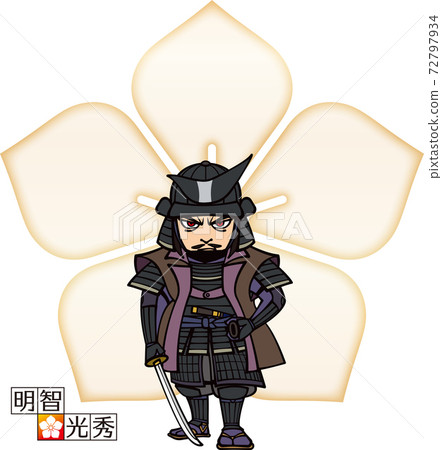 Akechi Mitsuhide with bloody eyes [3 heads and family crests] 72797934