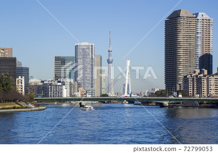Tsukuda Bridge and cityscape over the Sumida River 72799053