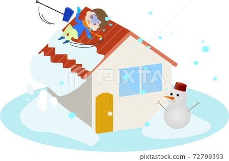 Illustration of a person slipping down the snow on the roof 72799393