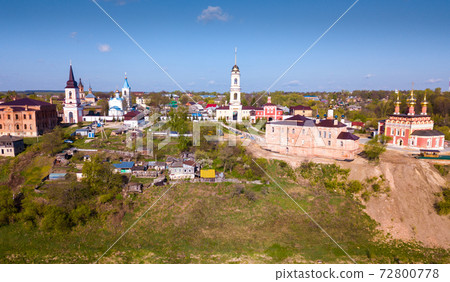 Aerial view of Belyov with churches, Russia 72800778