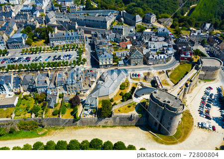 Aerial view of walled Breton town of Dinan, France Aerial view of walled Breton town of Dinan, France 72800804