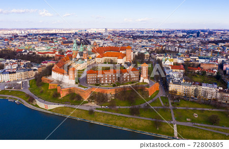 Aerial view on the medieval castle Wawel. Wawel city. Poland Aerial view on the medieval castle Wawel. Wawel city. Poland 72800805