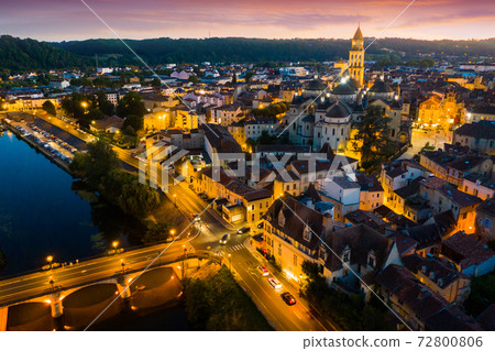 Aerial view of summer Perigueux in rays of setting sun, France Aerial view of summer Perigueux in rays of setting sun, France 72800806