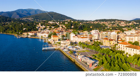 View from drone of Luino, northern Italy View from drone of Luino, northern Italy 72800808