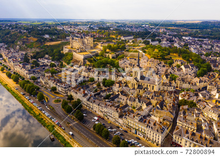 Drone view of ancient Chateau and church in Saumur , France Drone view of ancient Chateau and church in Saumur , France 72800894