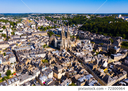 Drone view of Quimper on Odet river with cathedral, France Drone view of Quimper on Odet river with cathedral, France 72800964