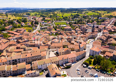 Aerial view of French commune of Craponne-sur-Arzon in summer 72801026