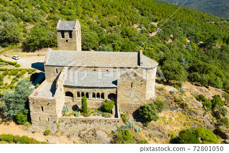 Aerial view of Serrabone Priory building, France 72801050