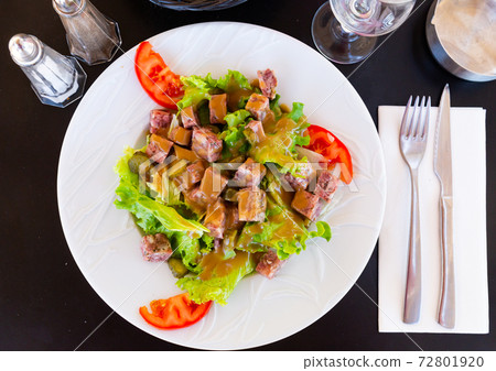 French salad with headcheese, pickles, greens, tomatoes French salad with headcheese, pickles, greens, tomatoes 72801920