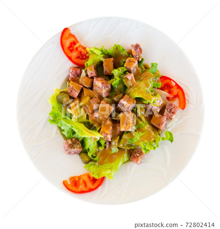 French salad with headcheese, pickles, greens, tomatoes French salad with headcheese, pickles, greens, tomatoes 72802414