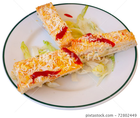 Pastel de verano - delicious summer cake with sliced bread, ham, cheese, surimi, mayonnaise Pastel de verano - delicious summer cake with sliced bread, ham, cheese, surimi, mayonnaise 72802449