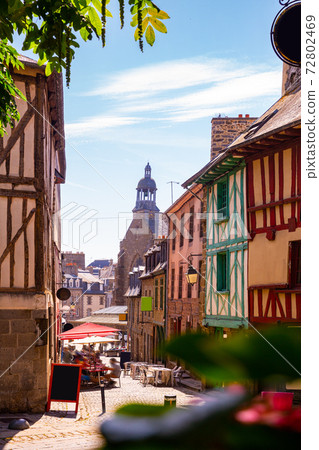 Beautiful city Saint-Brieuc with ancient half-timbered houses 72802469