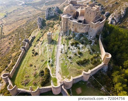Top view of the castle Castillo de Loarre. Huesca Province. Aragon. Spain 72804756