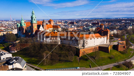 Aerial view on the medieval castle Wawel. Wawel city. Poland Aerial view on the medieval castle Wawel. Wawel city. Poland 72804907