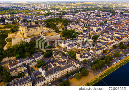 View of Saumur with medieval fortified Chateau and parish church View of Saumur with medieval fortified Chateau and parish church 72804915