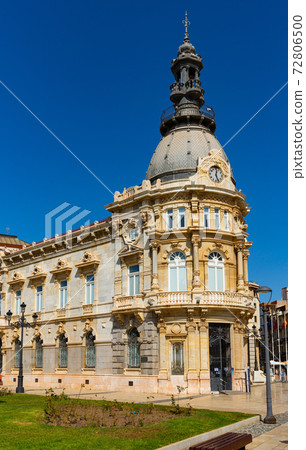 Circular gallery at corner of building of Cartagena City Hall, Spain Circular gallery at corner of building of Cartagena City Hall, Spain 72806500