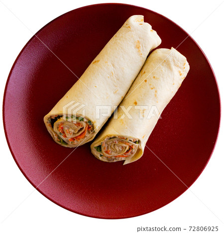 French cuisine, wrap tuna with crudite vegetables and greens French cuisine, wrap tuna with crudite vegetables and greens 72806925