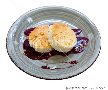 Image of delicious sweet cheesecake with berries jam 72807274