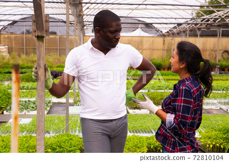 Conversation between two workers during break between work Conversation between two workers during break between work 72810104
