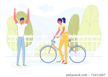 Bright Banner, Couple Met for Presenting Gift. 72811897