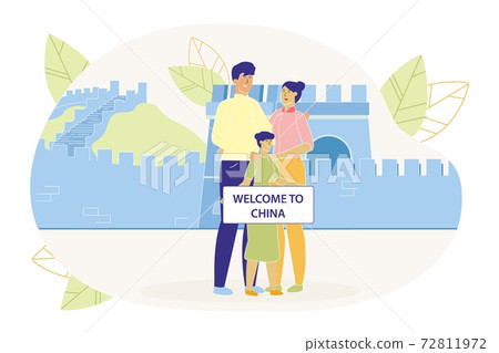 Family Members Standing near China Great Wall. Family Members Standing near China Great Wall. 72811972