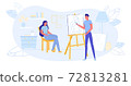 Man Painting Portrait of Girl Sitting in Workshop. 72813281