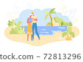 Loving Aged Couple Embracing Stand on Sandy Beach 72813296