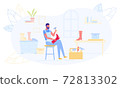 Shoemaker Sitting at Workplace Mending Boots. 72813302