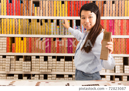 Woman behind counter Woman behind counter 72823087