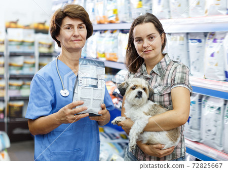 Modern veterinary consulting female client 72825667