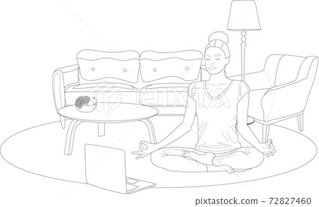 Coloring book page with interior elements and woman. Isolated line art for adults. 72827460