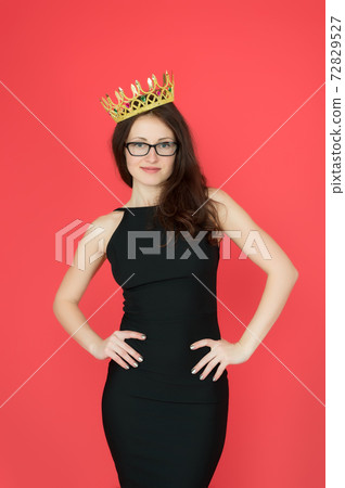 Ambitious woman. Woman boss red background. Sexy woman wear luxury  72829527