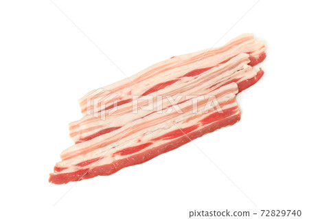 Tasty raw bacon isolated on white background Tasty raw bacon isolated on white background 72829740