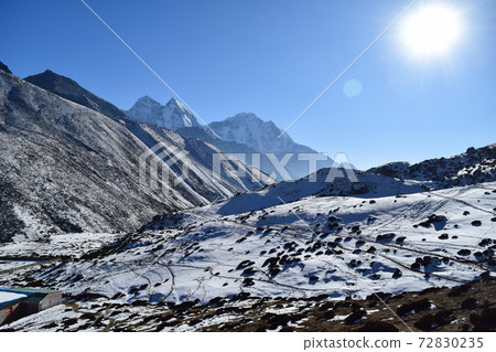 View of Everest Highway in Himalayas, Nepal View of Everest Highway in Himalayas, Nepal 72830235