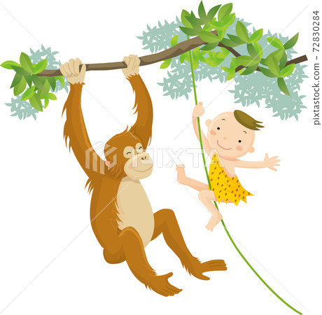 Children playing in the forest with orangutans SDGs 72830284