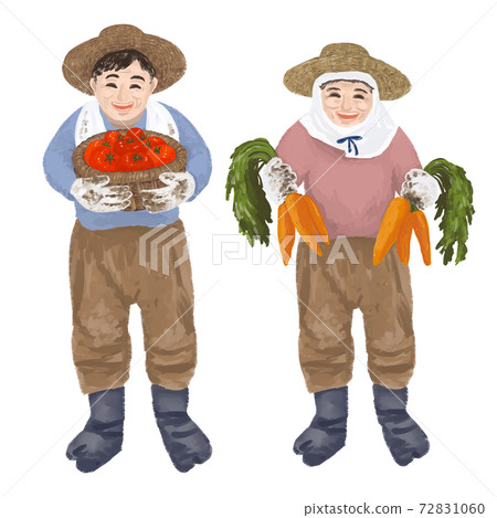 Farmer's grandfather and grandmother who harvested vegetables, tomatoes and carrots 72831060